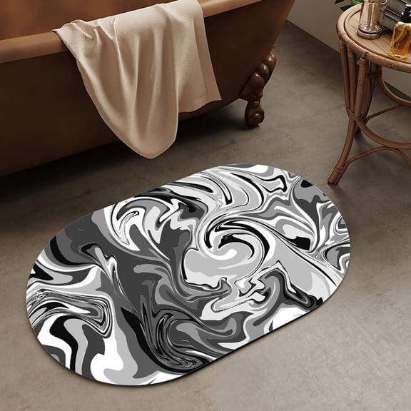 Gray Wavy marbling Super Absorbent Quick-Drying Bathroom Mat Rug, Rubber Non-Slip Bottoms, Easy to Clean,Ultra Thin Bathroom Rugs Fit Under Door and Bathtub(16×24Inch)