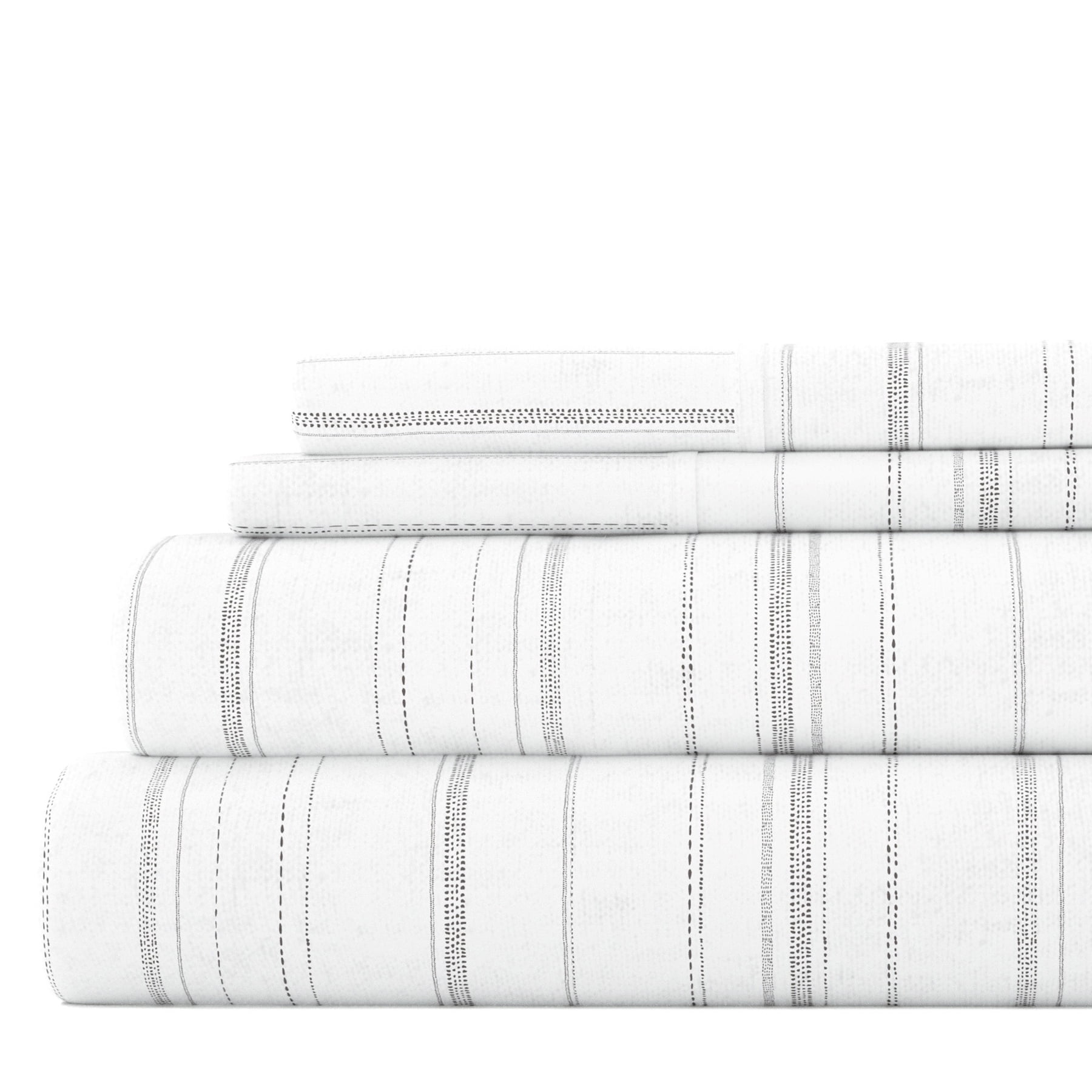 Gray Weathered Stripe 4 Piece 100% Cotton Flannel Deep Pocket Sheet Set, King, by Noble Linens