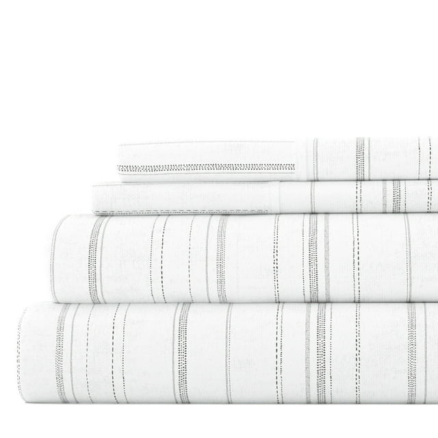 Gray Weathered Stripe 4 Piece 100 Cotton Flannel Deep Pocket Sheet Set, Twin, by Noble Linens