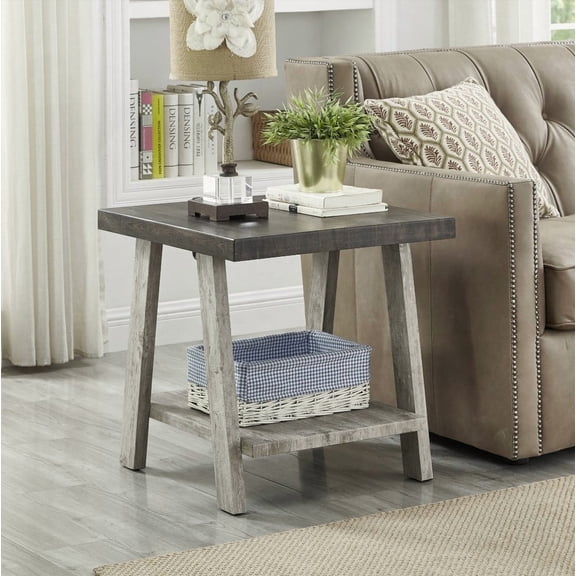 Gray & Weathered Walnut Athens Shelf End Table - 24"W x 22"D x 23"H with Extra Space