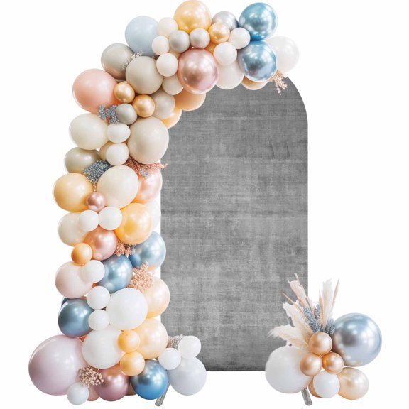 Gray Wedding Arch Backdrop Cover 5FT ,Spandex Fitted Solid Color Solid Gray Linen Texture Abstracts Wedding Arch Covers Round Top Chiara Arches Backdrop Stand Cover for Birthday Party Ceremony