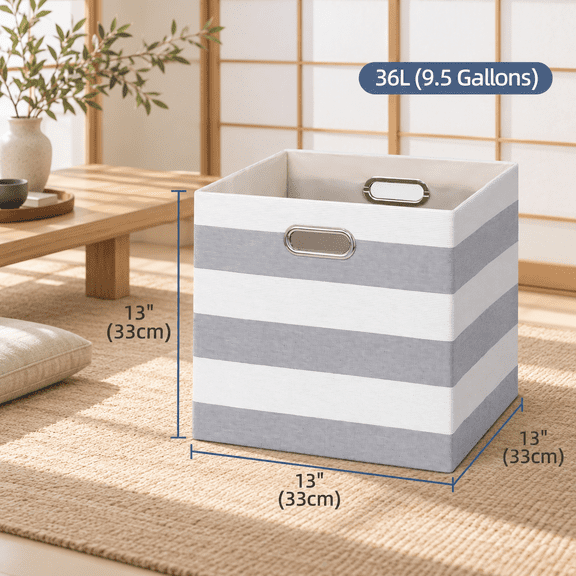 Gray/White 13"x13"x13" Linen Stripe Storage Cubes, Pack of 4 for Home Organizing