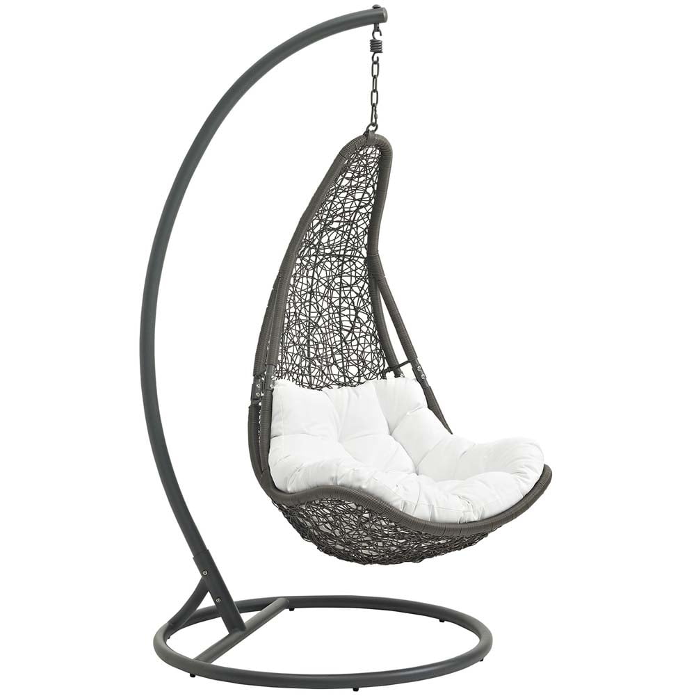 Gray White Wicker Rattan Outdoor Hanging Chair with Cushions
