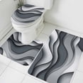 thumbnail image 1 of Gray White Bathroom Rugs Set Geometric Abstract Gradient Ocean Wave Modern Non Slip Absorbent Soft Bath Mats 3 Piece Set with Bathroom Rug, U-Shaped Floor Mat, Toilet Seat Cover Large Size, 1 of 9