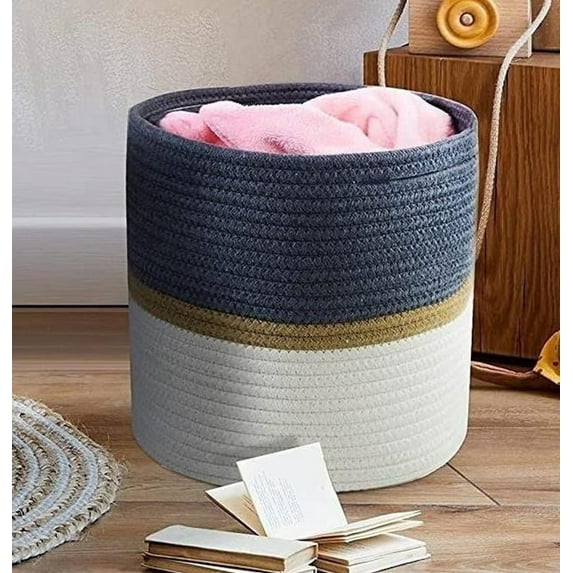 Gray, White, Beige 12" x 12" Eco Friendly Rope Storage Basket