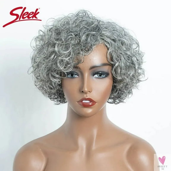 Gray/White Brazilian Jerry Curl Short Grey Wavy Bob Wigs - Natural Remy Human Hair, Machine Made, Silver Wigs Women