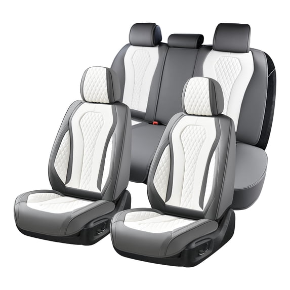 Gray and White Car Seat Covers for Lexus LS460 2007-2017 Car Seat Cover , Waterproof Leather, 5 Piece Full Set, Easy to Clean and Install, Wear Resistance, Beautify Interior
