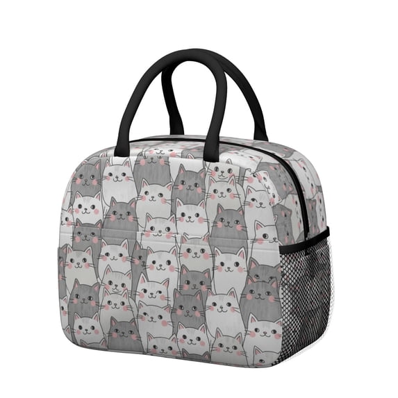 Gray and White Cat White Pattern Insulated Leakproof Lunch Box for Work, Lunch Bag for Women Men, Loncheras Para Mujer for Beach Travel Picnic Camping