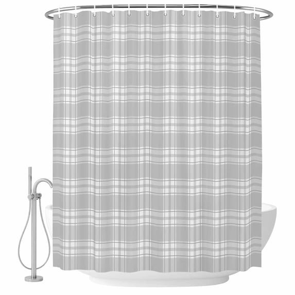 Gray White Check Shower Curtain, Waterproof Shower Curtains for Bathroom, Vintage Farmhouse Buffalo Plaid Washable Fabric Bathtub Curtain Set Bath Decor with 12 Hooks 48"x72"
