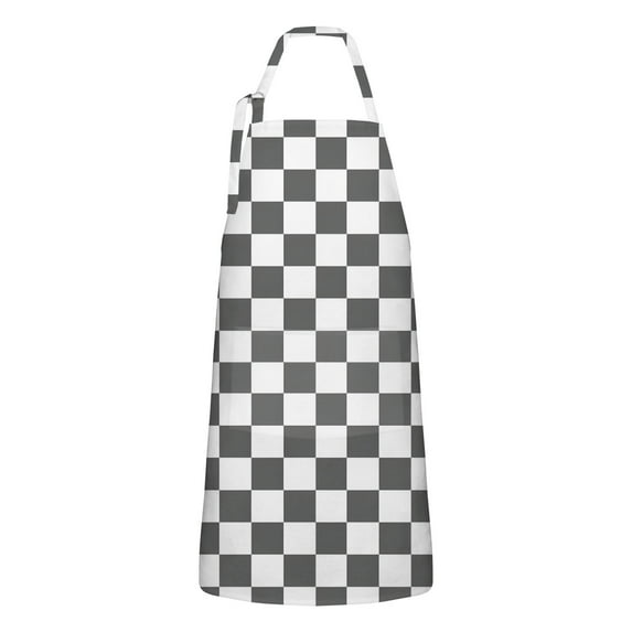 Gray and White Checkerboard Checkered Apron-Garden Aprons for Women with Pockets-Cotton Linen Waterproof Kitchen Cooking Gardening Aprons Adjustable for Kitchen,Cooking,BBQ and Salon 33x27 Inch