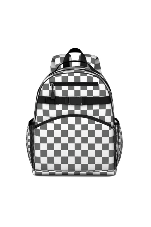 Gray and White Checkerboard Checkered Pattern Backpack for School,Cute School Bag,Schoolbag with Adjustable Shoulder Straps & Padded Back,15.25"x11.5"x5.25"