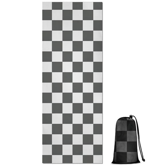 Gray and White Checkerboard Checkered Pattern Hot Yoga Mat Towel Non Slip for Hot Yoga - Quick-Drying Yoga Mat Cover with 4 Corner Pockets with Travel Bag - Hot Yoga Towel Non Slip 70"x26"