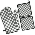 thumbnail image 1 of Gray and White Checkerboard Checkered Pattern Kitchen Oven Mitt and Pot Holder Sets 4 Pcs for Baking, Cooking and Grilling, Heat Resistant Up To 392 °F, 1 of 7