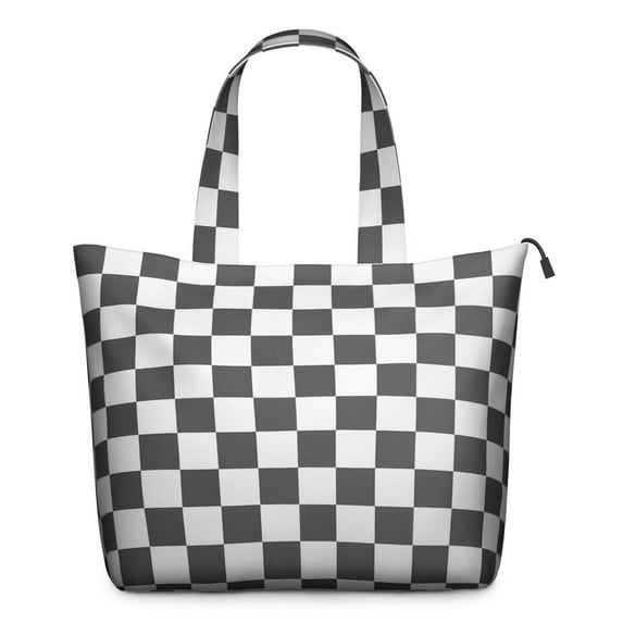 Gray and White Checkerboard Checkered Pattern Travel Tote Bags for Women Carry On,Large Weekender Bags for Women Travel,Multi Functional Duffle Bag for Work,Shopping,Sports