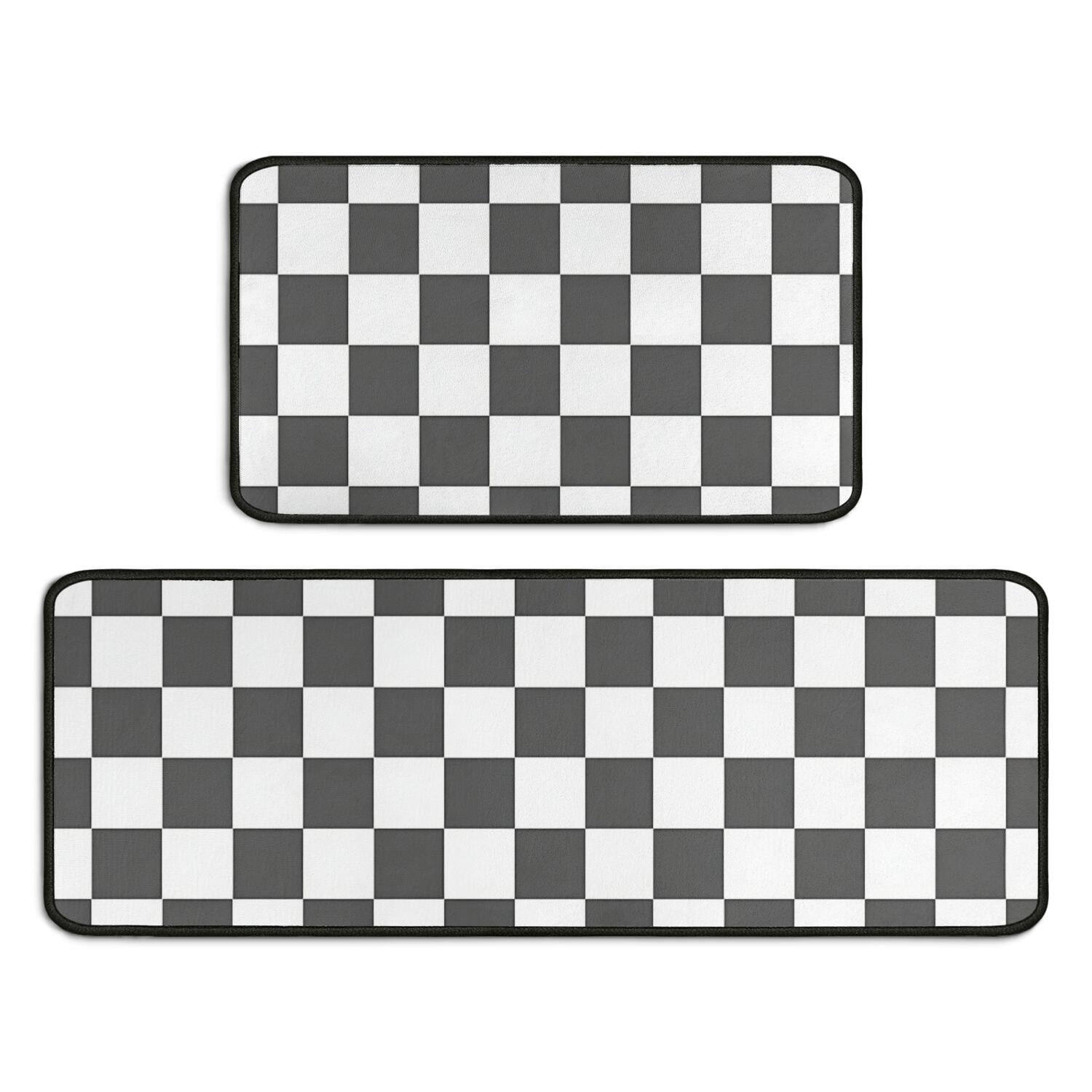 Gray and White Checkered Pattern 2 Piece Kitchen Mat Set, Crystal ...