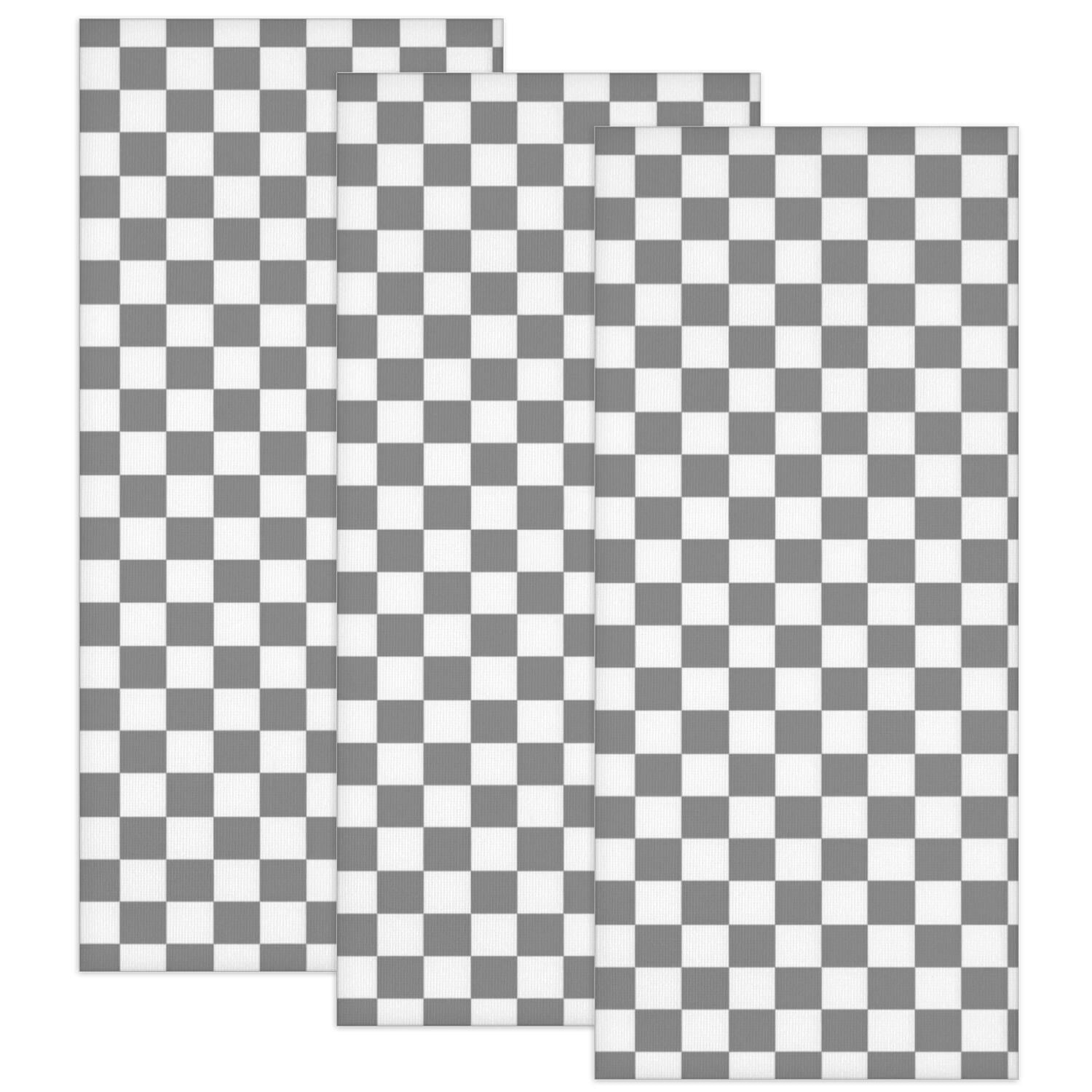 White Electronic Pattern Gray and White Checkered Pattern 3 Pack Microfiber Multipurpose Towels ...