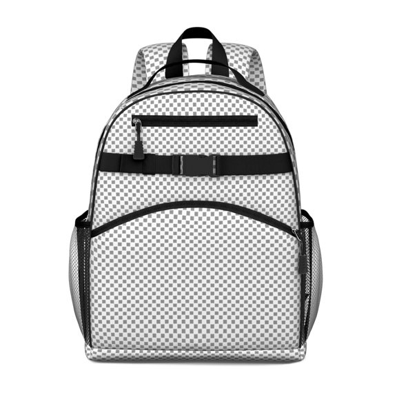Gray White Checkered Pattern Backpack for School,Cute School Bag,Schoolbag with Adjustable Shoulder Straps & Padded Back,15.25"x11.5"x5.25"
