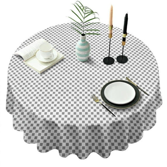 Gray White Checkered Pattern Round Tablecloth 60"x60",Wrinkle Wipeable Table Cloth for Kitchen Dining Room Picnic Patio Party