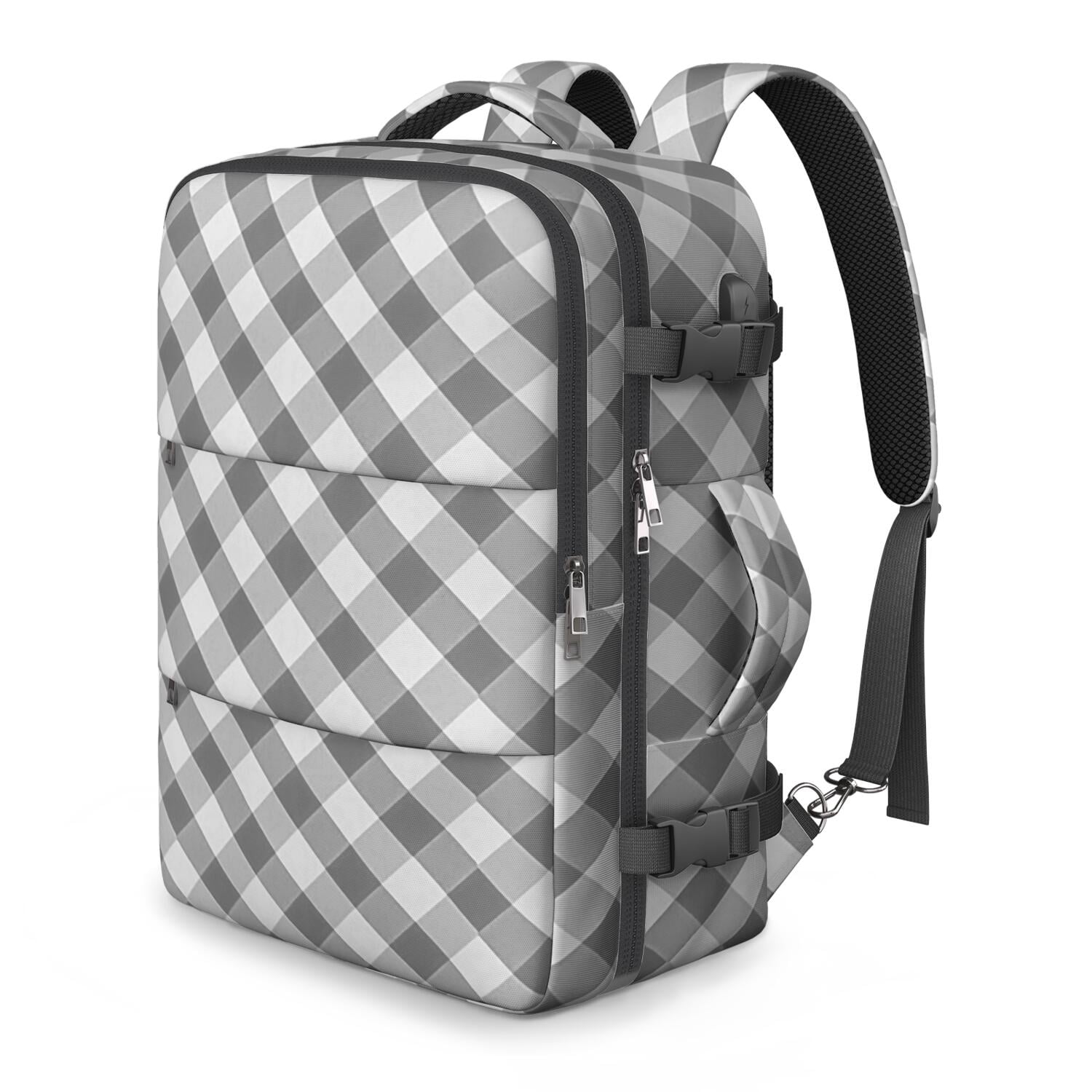 Gray and White Checkered Pattern Travel Laptop Backpack, Airline ...