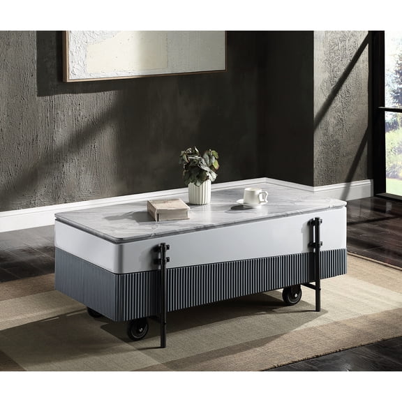 Gray & White Coffee Table With Versatile Lift-top And Concealed Compartment Practical Lift Top Hidden Chest