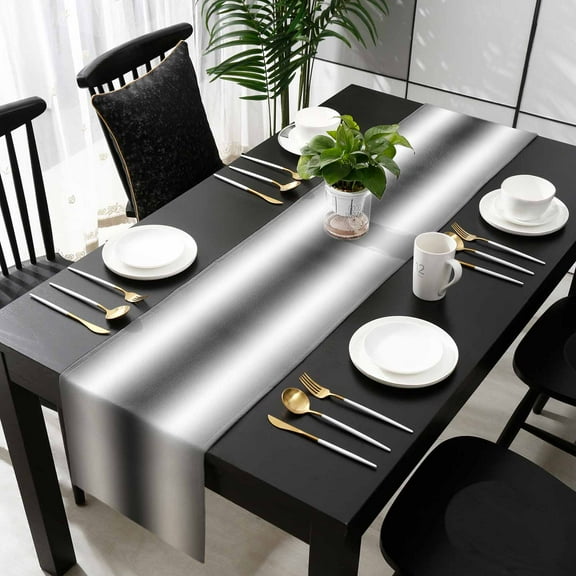 Gray White Cotton Linen Small Table Runner 13 x 48 inch Modern Gradient Geometric Non-slip Rectangular Dining Table Decor for Wedding Party Holiday Dinner