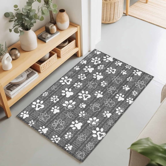 Gray White Dog Paw Cartoon Rectangle Rug 2'x3' Cute Paw Prints Seamless Washable Area Rugs for Living Room Bedroom Entryway Non Slip Entrance Door Mat Indoor Floor Carpet