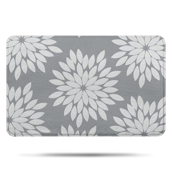 Gray and White Floral Pattern Bathroom Rugs Mat,Non Slip Microfiber Bathroom Rug,Rubber Backing,Soft Bathroom Mats for Bathroom Floor,Tub and Shower,17x27in(43x68cm)