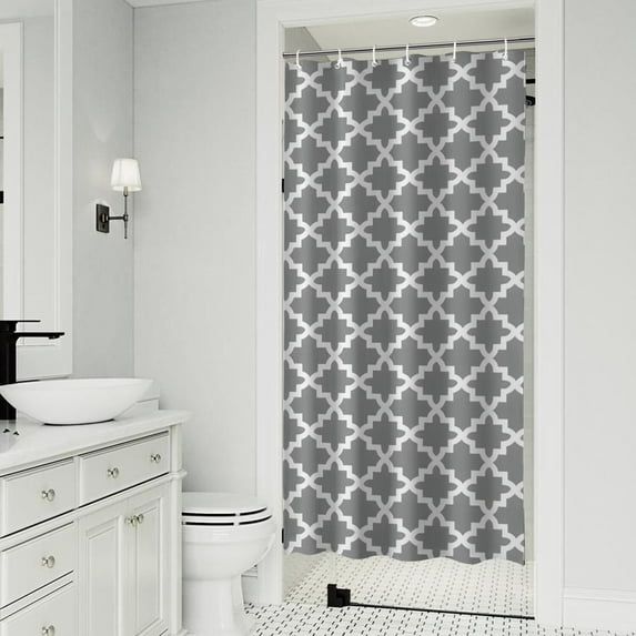 Gray and White Geometric Lattice Pattern Shower Curtain 36"x72" ,Bathroom Decorative Shower Curtains Set with 12 Hooks,Modern Waterproof Washable Shower Curtain