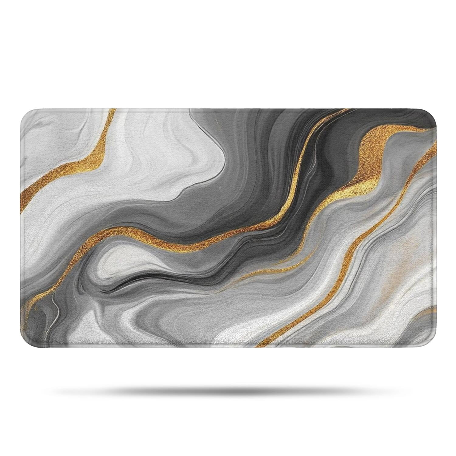 Gray White Gold Marble Pattern Bathroom Rugs Mat,Non Slip Microfiber Bathroom Rug,Rubber Backing,Soft Bathroom Mats for Bathroom Floor,Tub and Shower,17x30in(43x75cm)