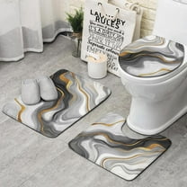 Gray White Gold Marble Pattern Bathroom Rugs Sets 3 Piece,Toilet Cover Set,Absorbent Non Slip Bathroom Mats Sets with U-Shaped Contour Rug Toilet Rug Set