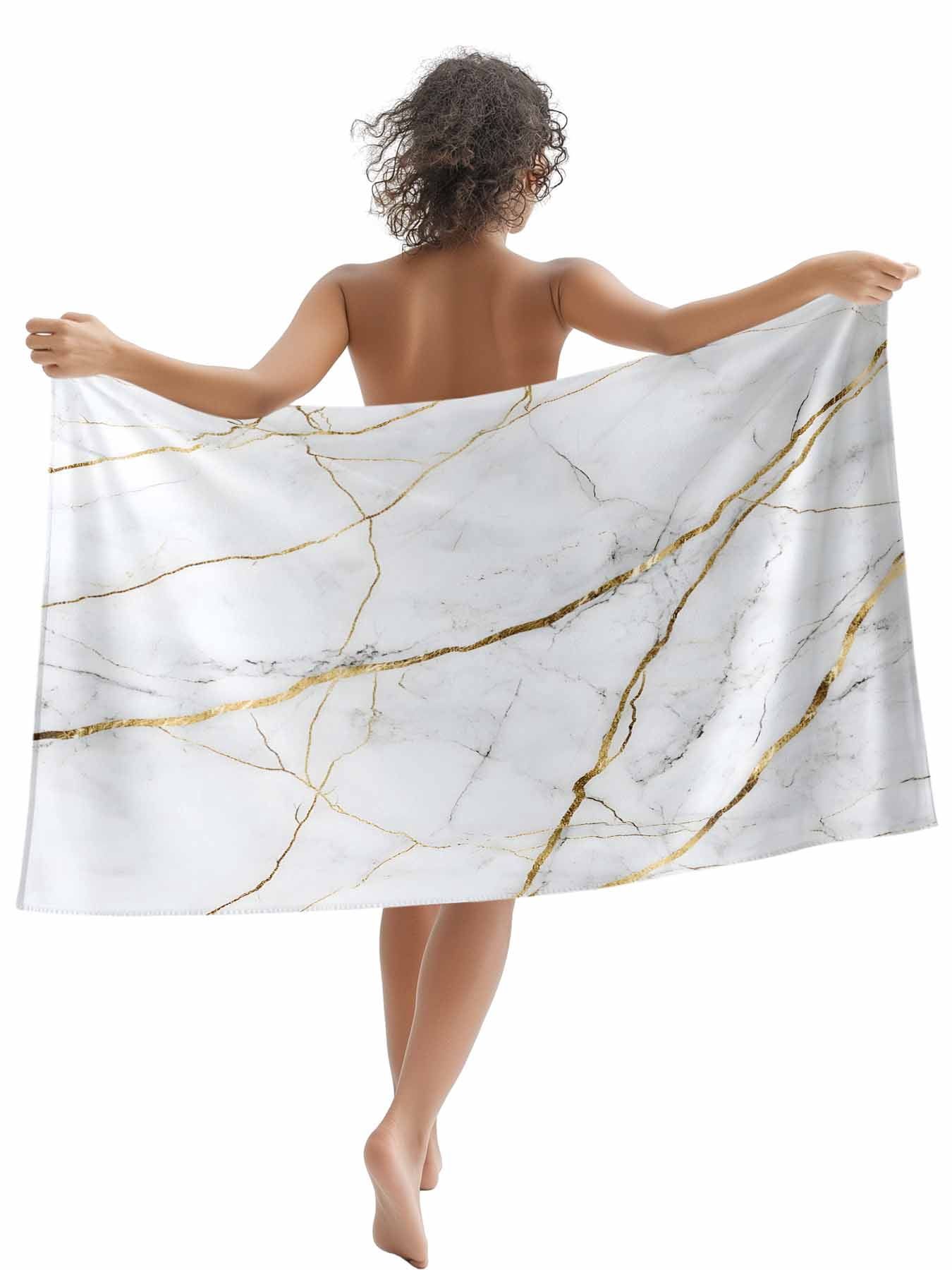 Gray White Gold Marble Texture Beach Towels Blanket Soft & Absorbent Quick Dry Microfiber Abstract Lines Pool Towels for Swimming ,Yoga, Sports, Gym, Camping,Large 30X60in,