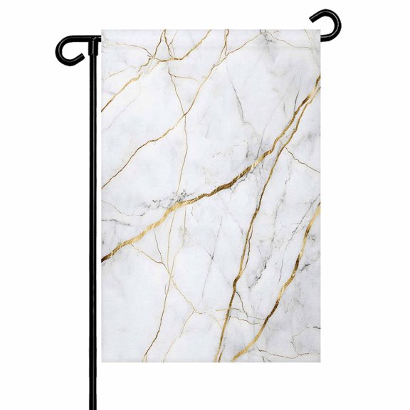 Gray White Gold Marble Texture Garden Flags for Outside Abstract Lines Double Sided Yard Flags Outdoor House Decoration, Small 12X18 Inch,