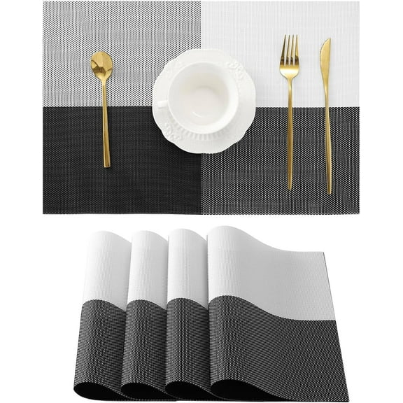 FacoFaco Durable PVC Vinyl Woven Table Mats Grid Pattern Placemats, Set of 4