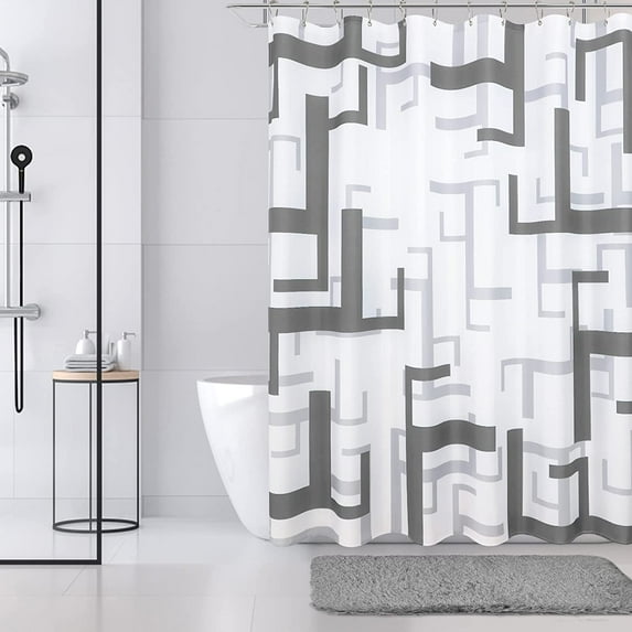 Gray and White Hotel Shower Curtains for Bathroom Modern Geometric Light Grey White Shower Curtain Set with Hooks Pale Silver Grey Cloth Shower Curtain Slub Textured Water Repellent Washable 72x72