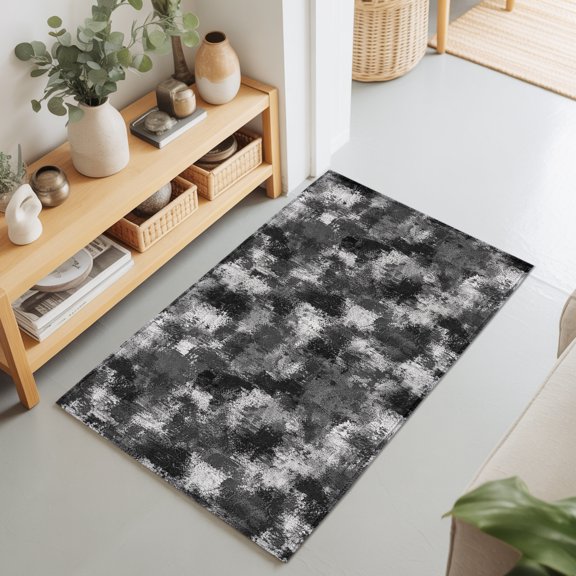 Gray White Ink Splatters 2'x3' Rug for Entryway Front Door Kitchen Sink Area, Abstract Minimalist Vintage Rough Texture Low Pile Washable Non Slip Rectangle Area Rug