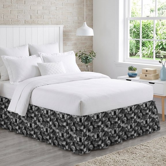 Gray White Ink Splatters Bed Skirt California King Size 16 Inch Drop, Abstract Minimalist Vintage Rough Texture Adjustable Elastic Dust Ruffles Bedskirt Wrap Around Pleated Mattress Frame Cover