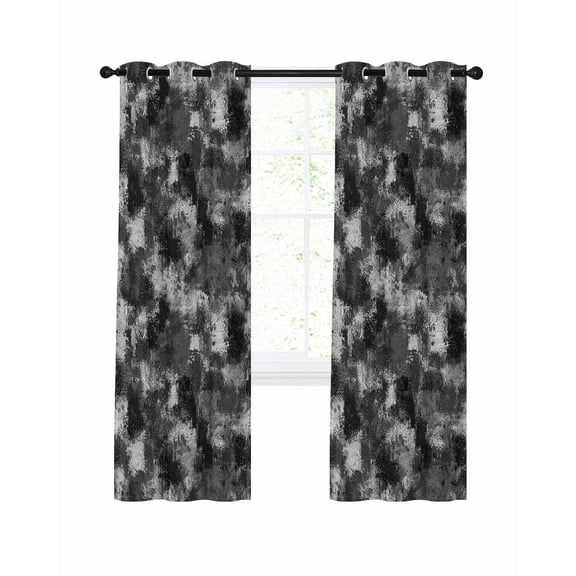 Gray White Ink Splatters Blackout Curtains for Bedroom Living Room, Abstract Minimalist Vintage Rough Texture 84 In Long Thermal Insulated Room Darkening Drapes Grommet Window Treatments, 42 x 84 In