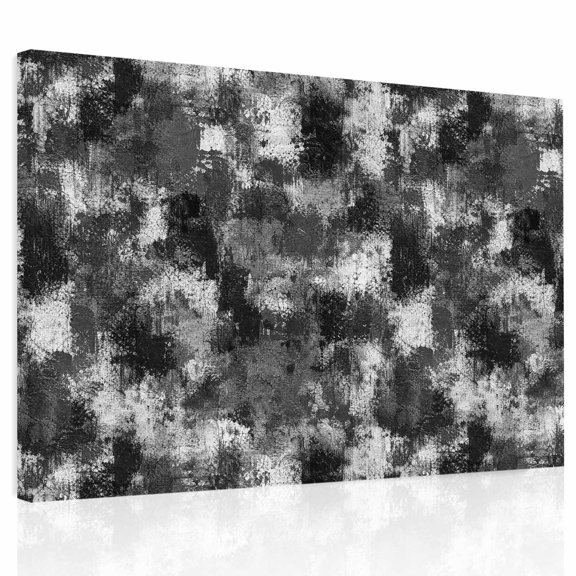 Gray White Ink Splatters Canvas Print Wall Art, Abstract Minimalist Vintage Rough Texture Wall Decor Framed Artwork Paintings Pictures for Living Room Bedroom Stretched Ready to Hang, 12" x 16"