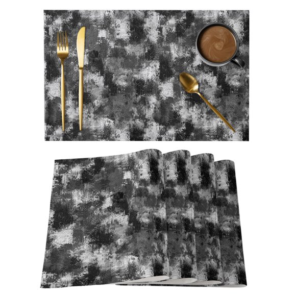 Gray White Ink Splatters Cotton Linen Placemats Set of 12, Abstract Minimalist Vintage Rough Texture Washable Table Place Mats Heat Insulating Placemat for Dining Room Kitchen Daily Use 13 x 19 Inch