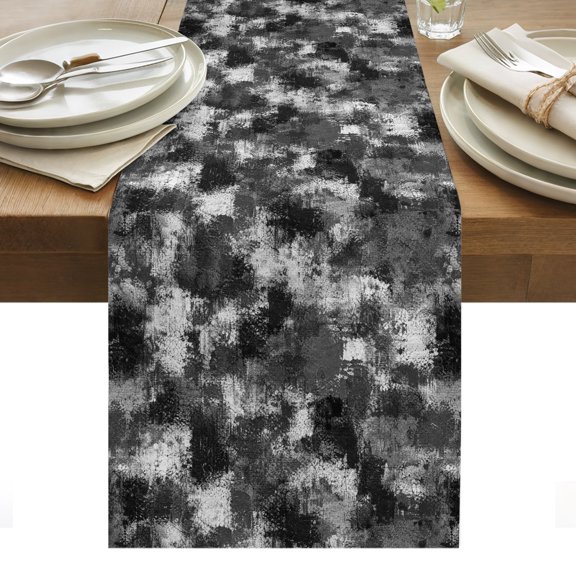 Gray White Ink Splatters Cotton Linen Table Runner Abstract Minimalist Vintage Rough Texture Dining Table Runners for Home Decor Party Dining Room Restaurant Kitchen Party 13" x 36"