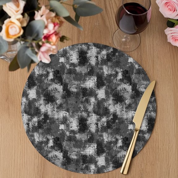 Gray White Ink Splatters Round Braided Placemats Set of 8, Abstract Minimalist Vintage Rough Texture Heat Insulation Place Mats Washable Non-Slip Table Mats for Kitchen Dining Party, 13 Inches