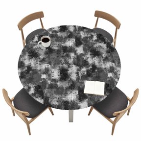 Gray White Ink Splatters Round Fitted Table Cover Abstract Minimalist Vintage Rough Texture Waterproof Table Cloth with Elastic Edge Wipeable Tablecloth for Picnic Camping Party Fits 36"-44" Tables