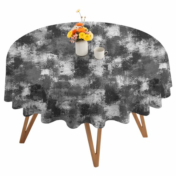 Gray White Ink Splatters Round Tablecloth 54 inches Abstract Minimalist Vintage Rough Texture Waterproof Oil-Proof Table Cloth Round Table Cover for Holiday Party Picnic Dinner Decor Indoor Outdoor
