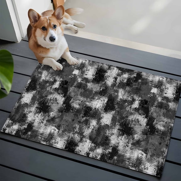 Gray White Ink Splatters Washable Entry Rug 2x3 Abstract Minimalist Vintage Rough Texture Low-Profile Area Rugs with Non Slip Backing Indoor Floor Carpet for Entrance Living Room Bedroom Home Office