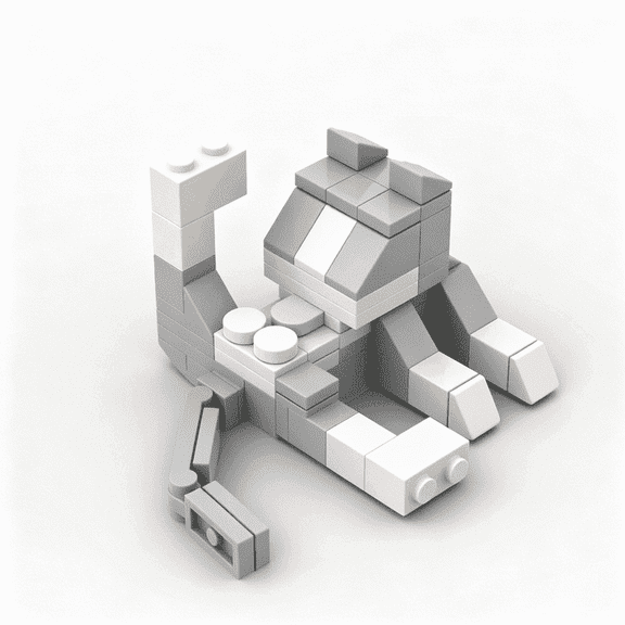 "Gray White Kitty Self-Cleaning Mini MOC Building Blocks, Small Cat Desktop Ornament Brick Set, 62pcs Cute Holiday Gift "