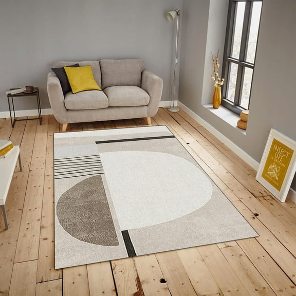 Gray and White Line Carpet, Simple Ring Area Rugs, Doormat Comfortable Foot Feel Soft to The Touch Machine Washable for Living Room Study Bedroom Coffee Shop,2ft x 3ft