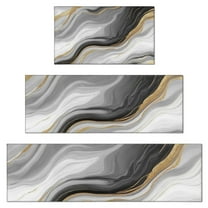 Gray White Marble Gold Wave Pattern Kitchen Rugs Sets Of 3,Kitchen Runner Rugs Non Skid Washable,Decorative Kitchen Floor Mats for Kitchen,Sink,Laundry,17"x30" 17"x47" 17"x59"