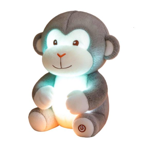 Gray White Monkey Plush Toy with LED Light Soft Short Plush Feel for Kids Bedroom Display Quiet Daily Use and Evening Comfort Gift