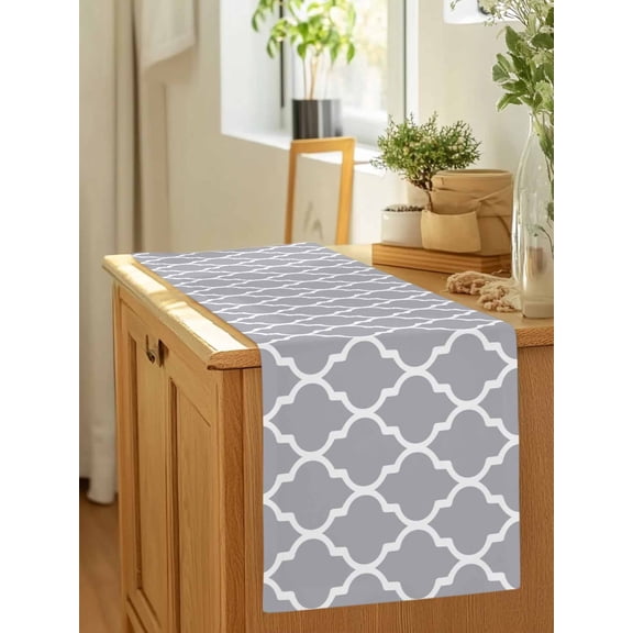 Gray White Moroccan Pattern Table Runner 36 Inches Long,Kitchen Dining Tablerunners Modern Geometric Art Linen Table Runners Dresser Scarves for Home Dinner Wedding Holiday Party Decor