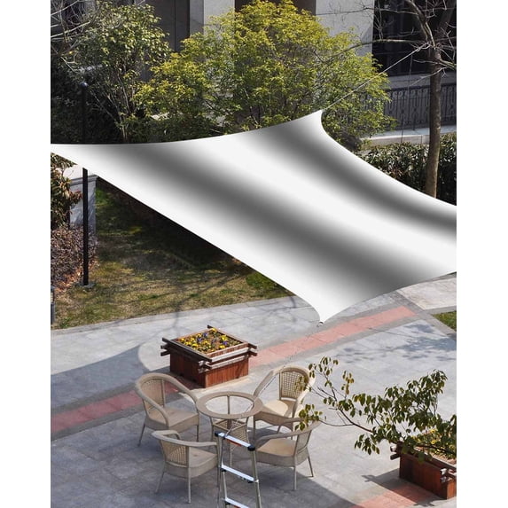 Gray White Ombre Sun Shade Sail 8'x10' Rectangle Outdoor Shade Canopy, Modern Abstract Art Farmhouse Gradient Porch Shades Outdoor Sun Blocking Screen, Sunshade Cloth Covers for Patio/Deck/Garden